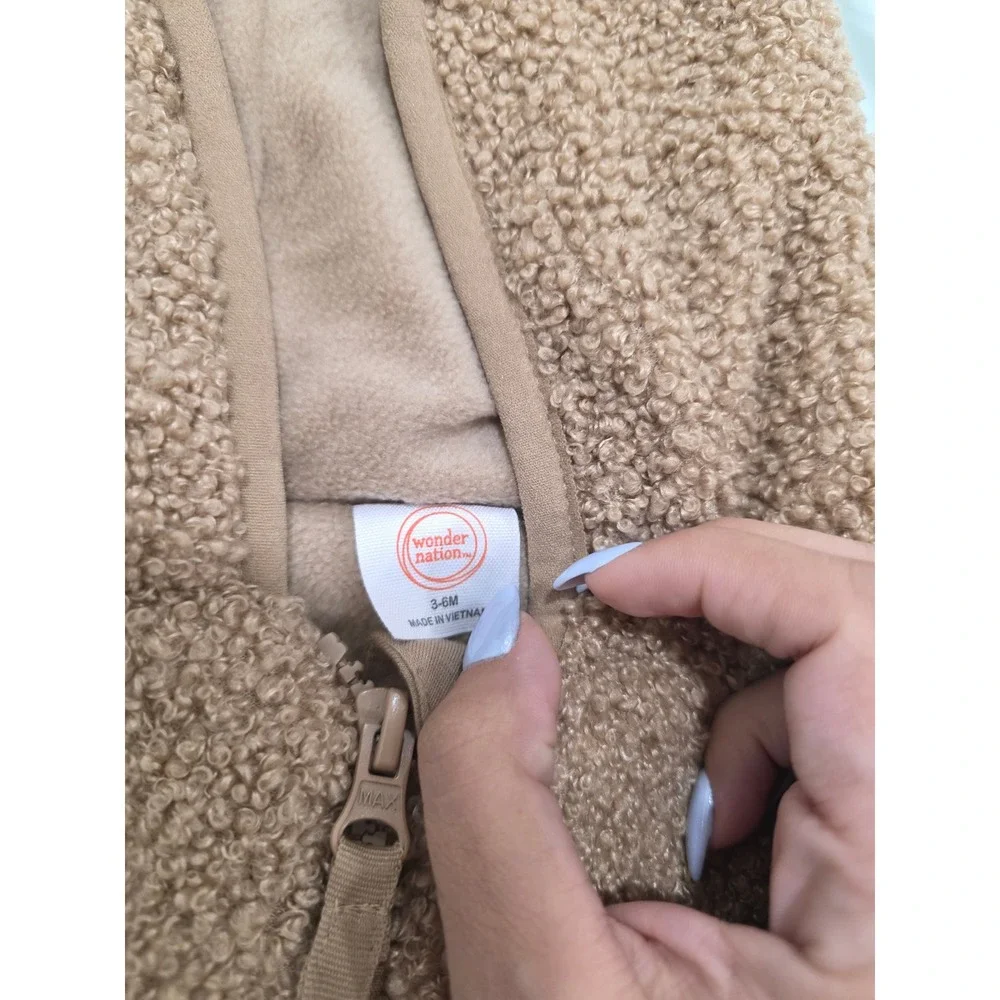 Wonder Nation Baby Sherpa Bunting Hooded Pram Suit Tan Brown 3-6M NWT